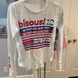 MOTHER White Long Sleeve Tee with Red and Blue Graphic